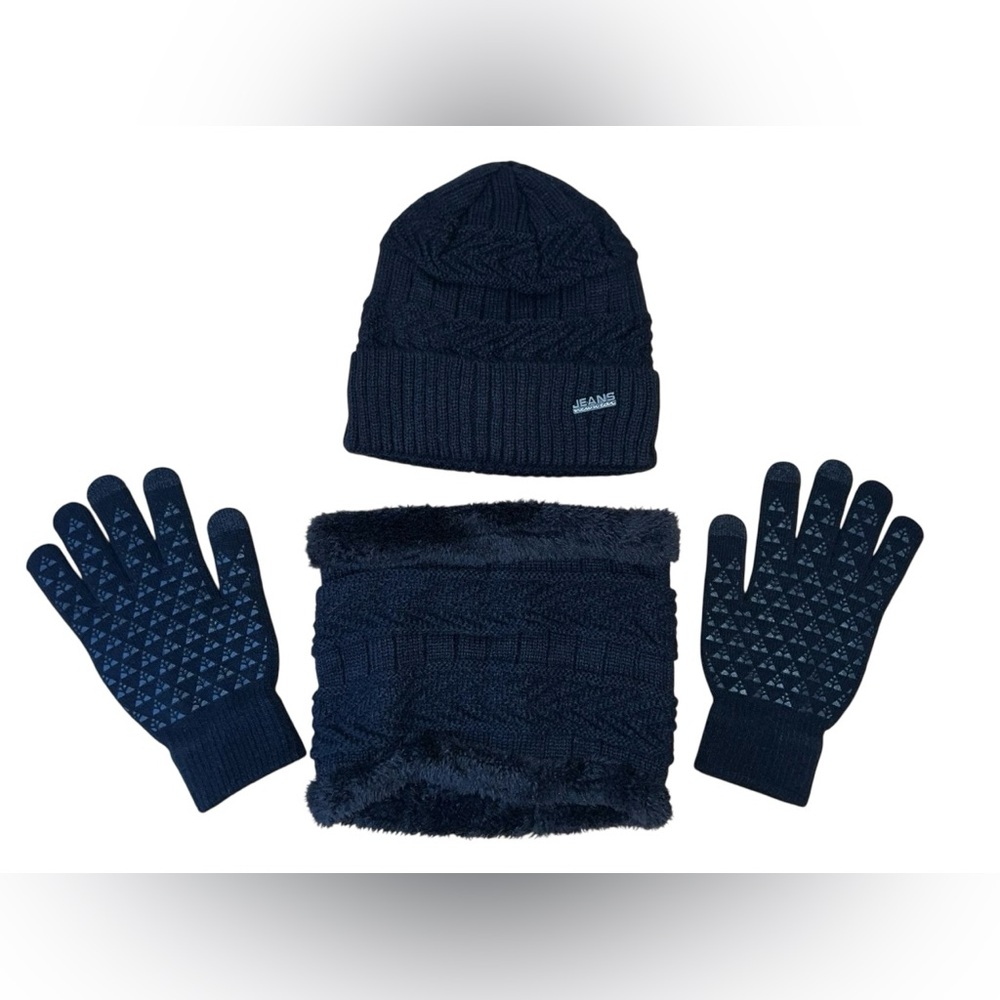 Warm Winter Beanie Hat & Gloves Set Stylish Knit Skull for Men Women